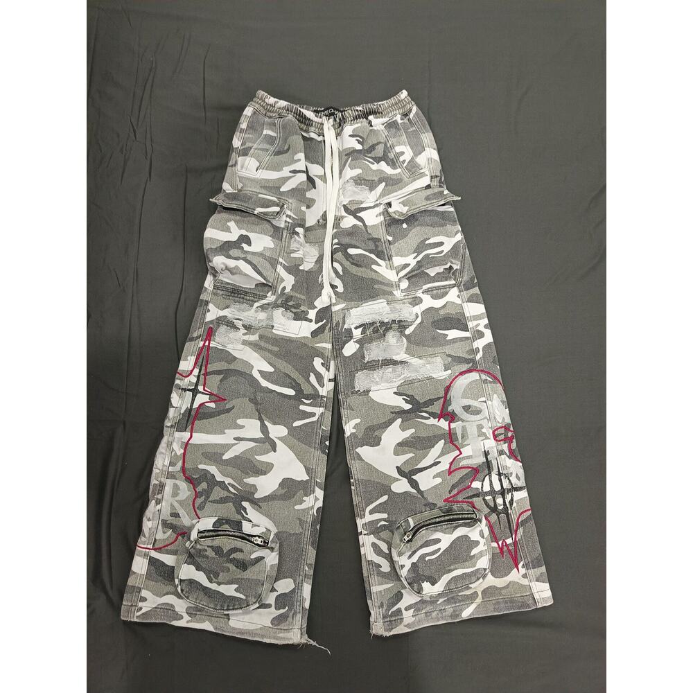 Snow White Camo Cargo Pants Wide Leg Baggy Military Camouflage